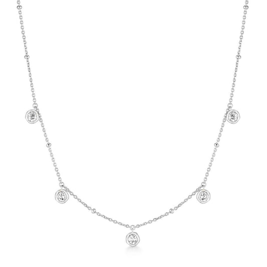 Silver Molten Bezel-Set Droplet Station Necklace