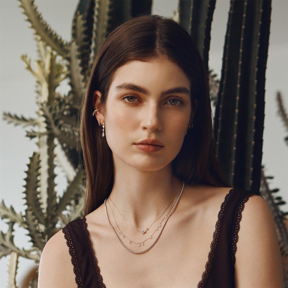 Silver Droplet Station Necklace