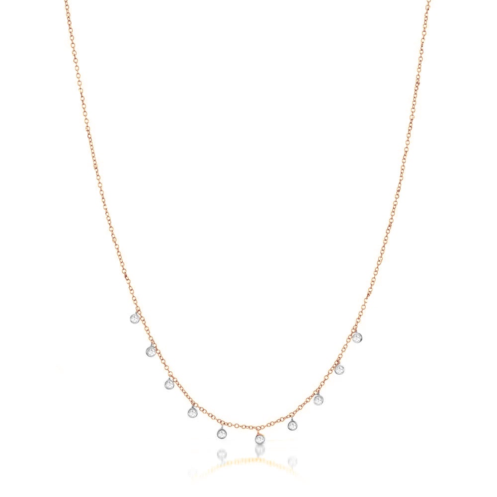 Rose Gold Necklace with 10 Diamond Bezels