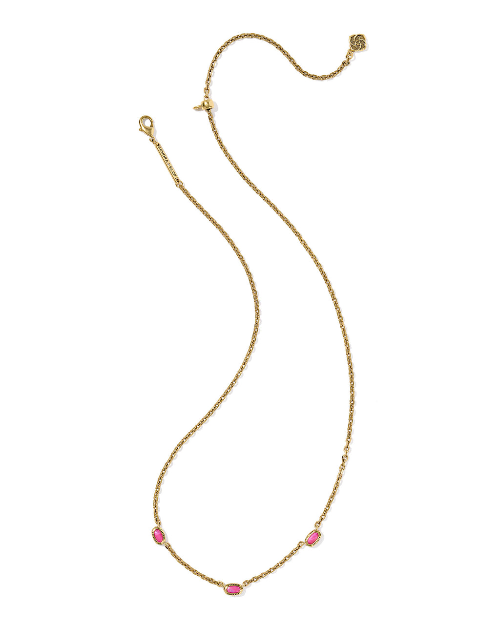 Mini Elisa Vintage Gold Three Stone Strand Necklace in Dark Fuchsia Variegated Magnesite