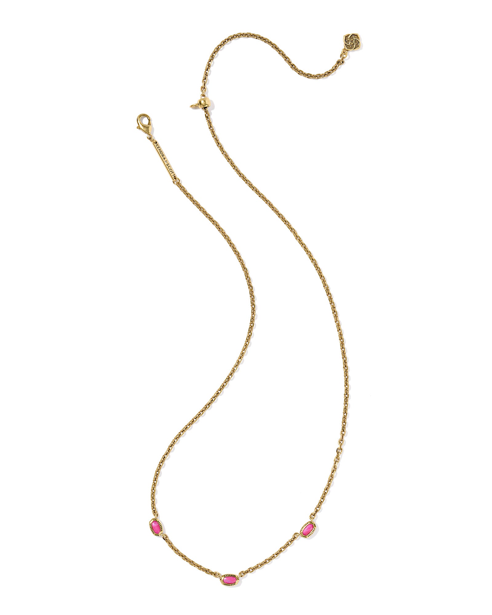 Mini Elisa Vintage Gold Three Stone Strand Necklace in Dark Fuchsia Variegated Magnesite