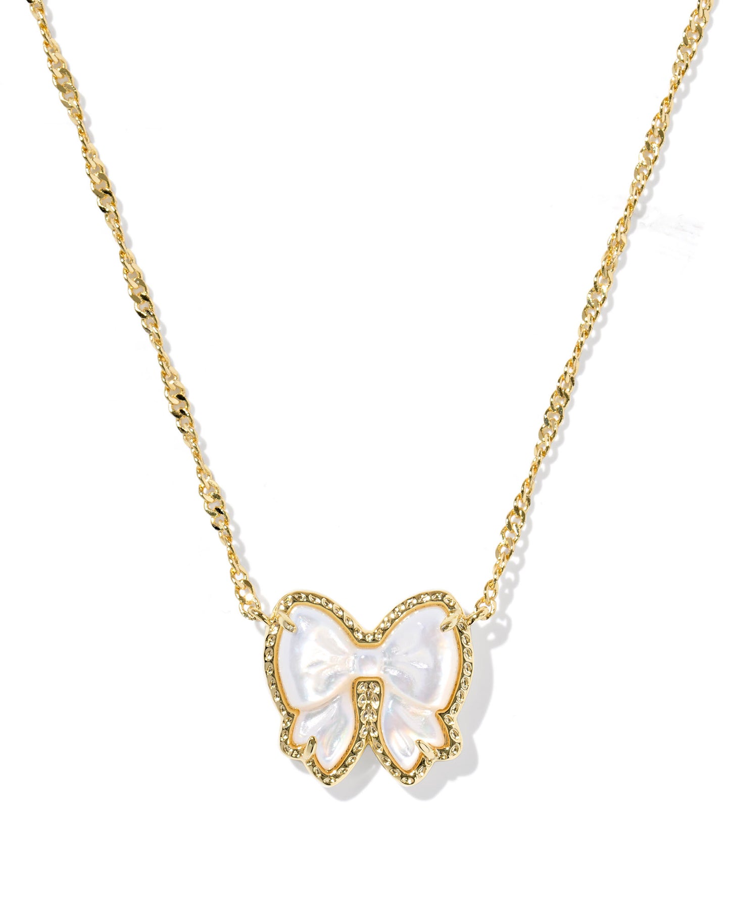 Haley Gold Bow Short Pendant Necklace in Ivory Mother of Pearl