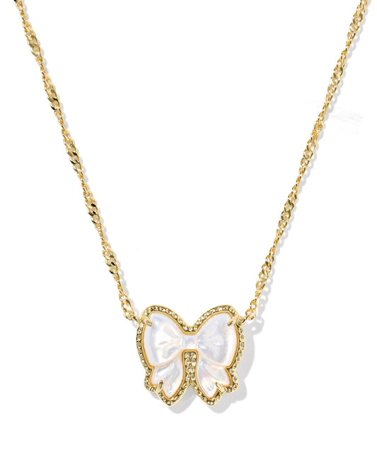 Haley Gold Bow Short Pendant Necklace in Ivory Mother of Pearl