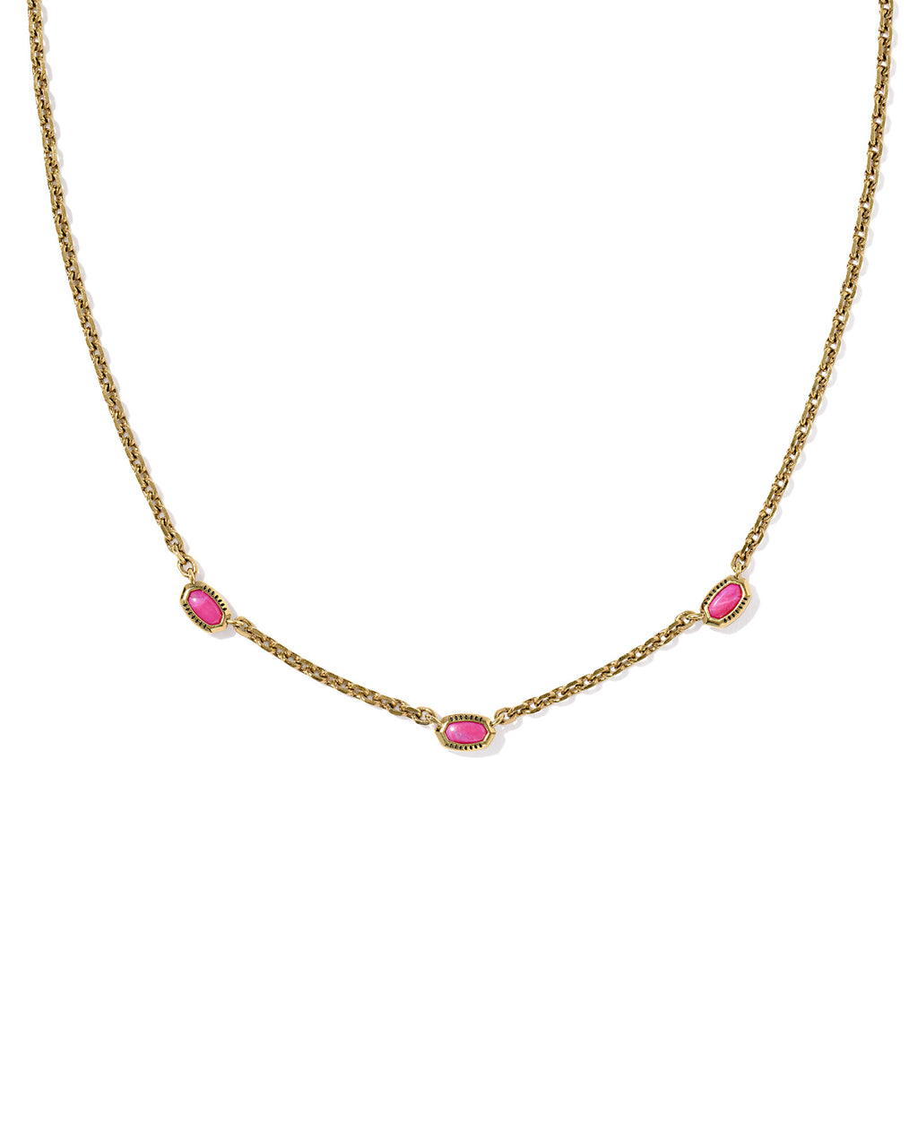 Mini Elisa Vintage Gold Three Stone Strand Necklace in Dark Fuchsia Variegated Magnesite