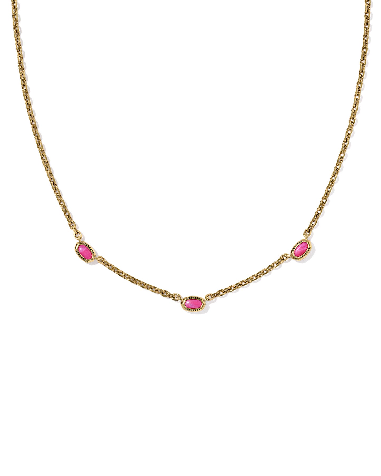 Mini Elisa Vintage Gold Three Stone Strand Necklace in Dark Fuchsia Variegated Magnesite