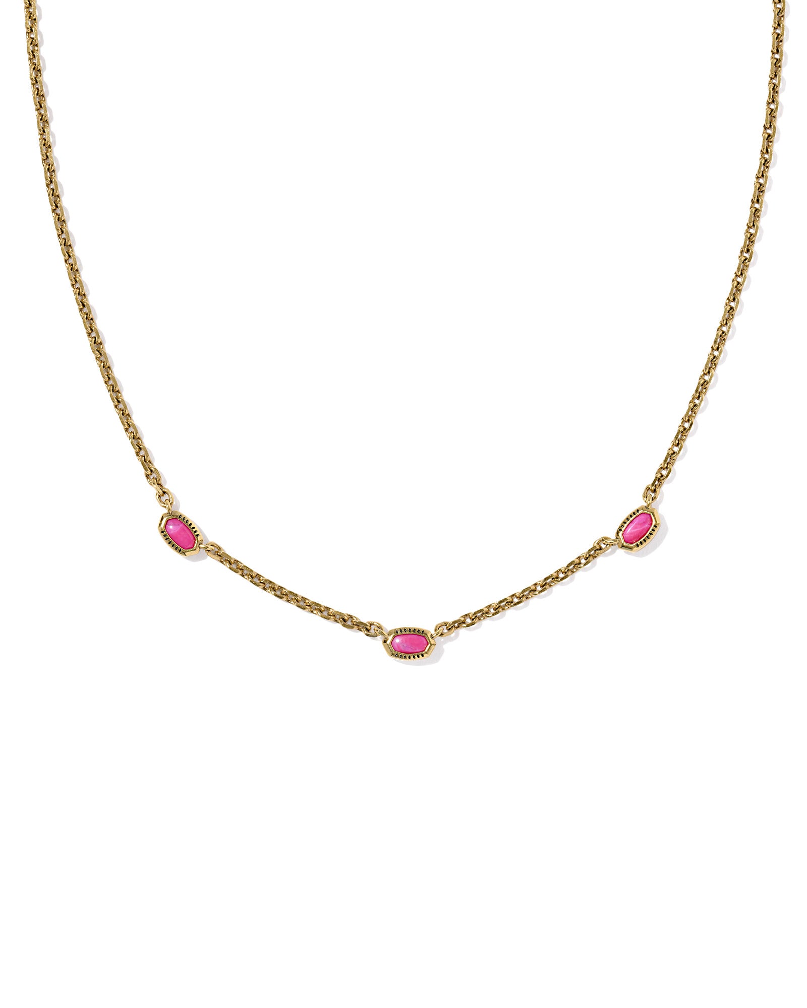 Mini Elisa Vintage Gold Three Stone Strand Necklace in Dark Fuchsia Variegated Magnesite