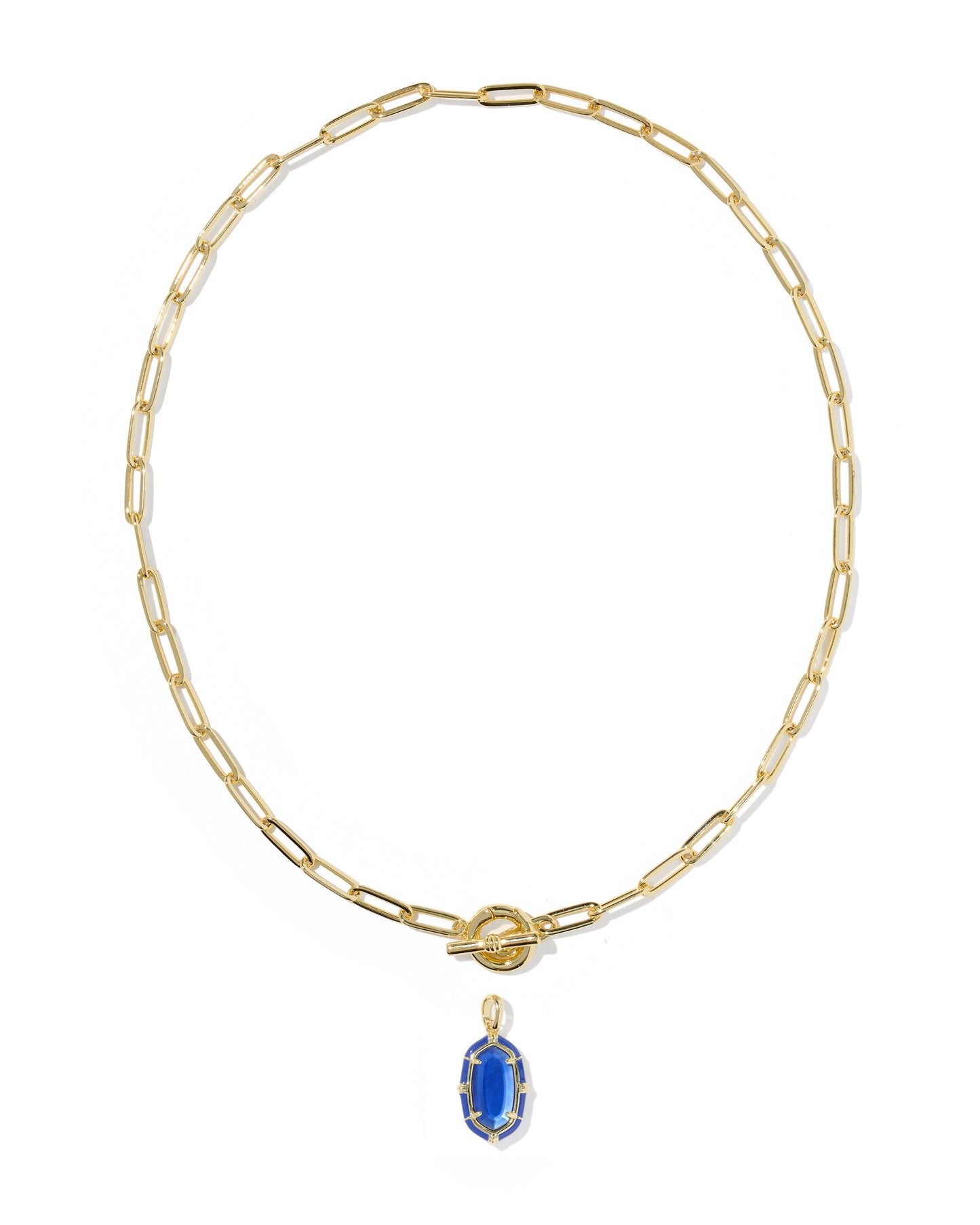 Elisa Gold Enamel Link and Chain Necklace in Cobalt Illusion