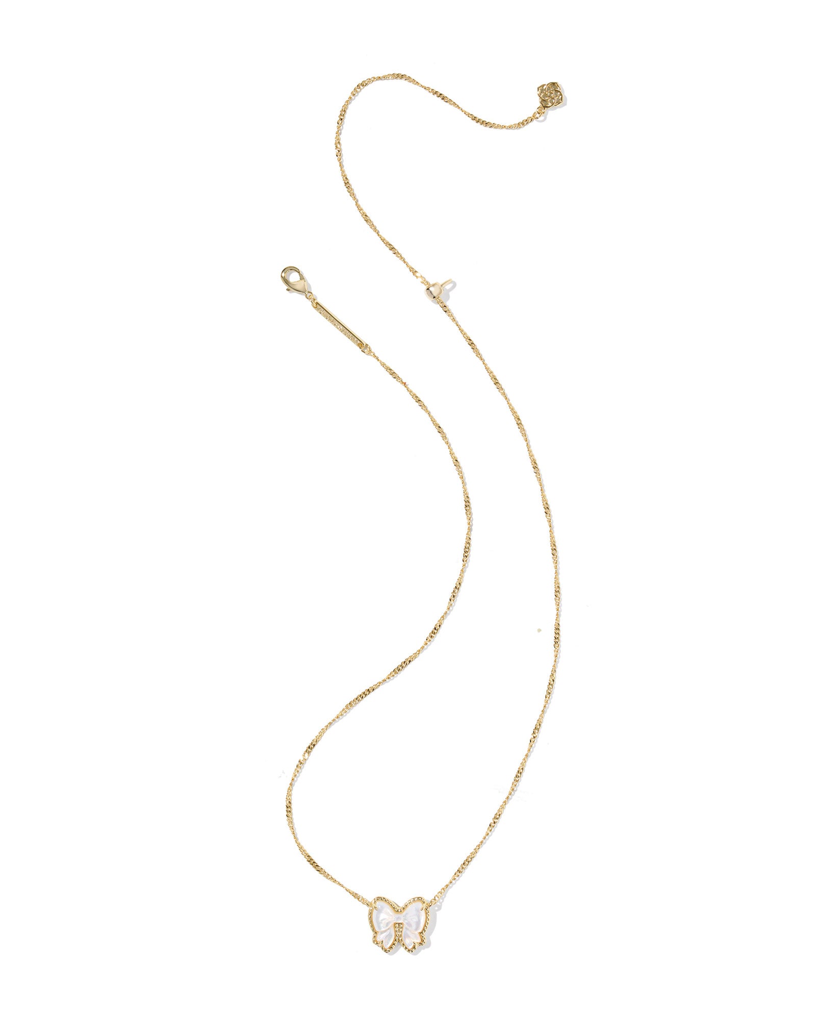 Haley Gold Bow Short Pendant Necklace in Ivory Mother of Pearl