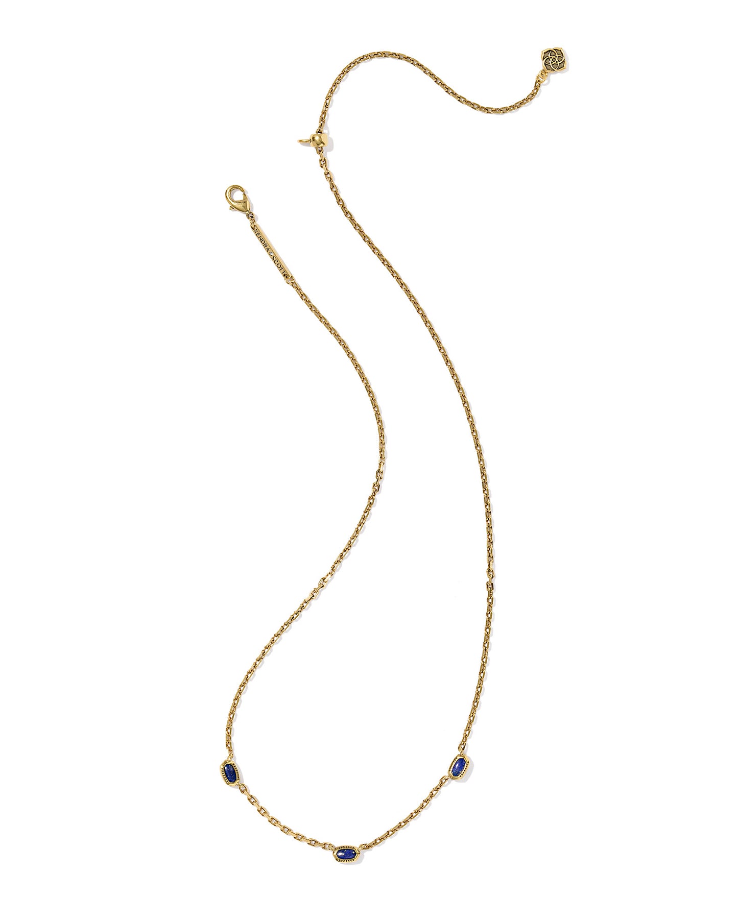 Mini Elisa Vintage Gold Three Stone Strand Necklace in Blue Lapis