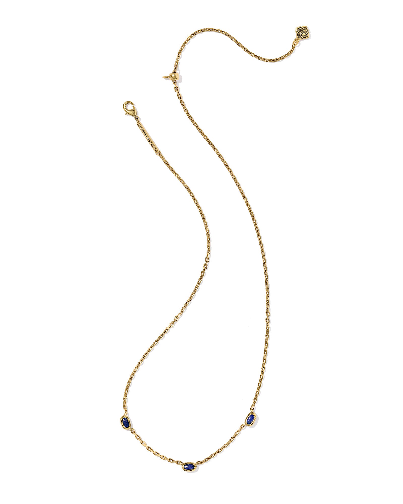 Mini Elisa Vintage Gold Three Stone Strand Necklace in Blue Lapis