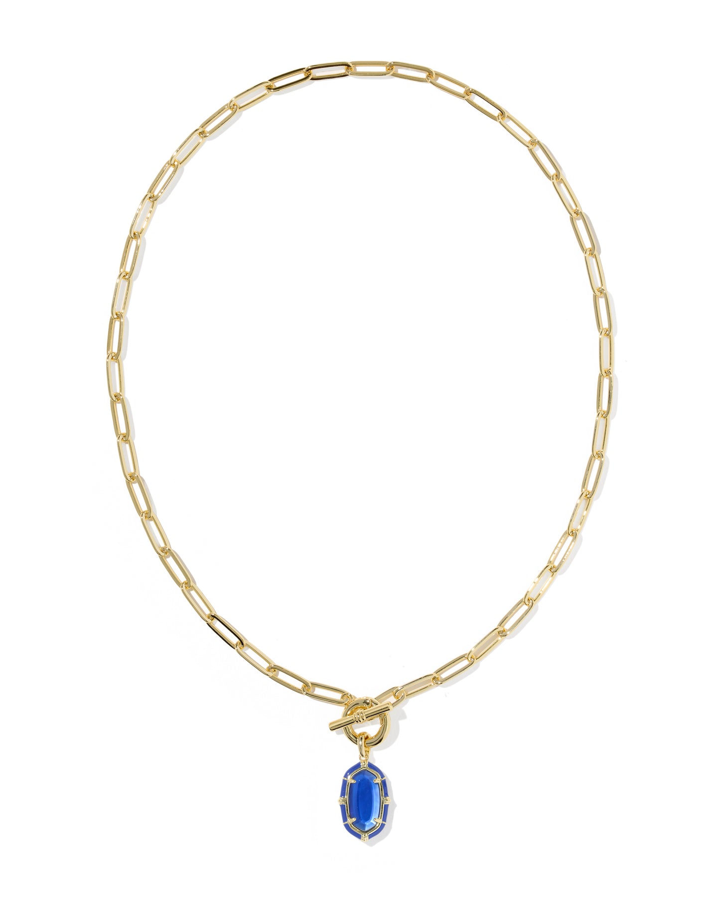 Elisa Gold Enamel Link and Chain Necklace in Cobalt Illusion
