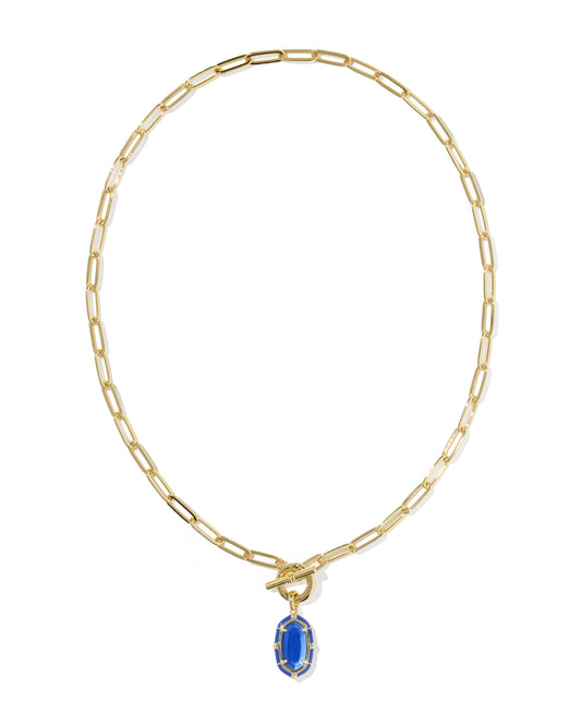 Elisa Gold Enamel Link and Chain Necklace in Cobalt Illusion