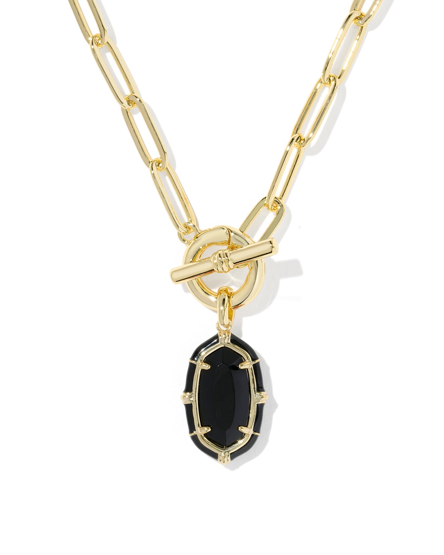 Elisa Gold Enamel Link and Chain Necklace in Black Agate