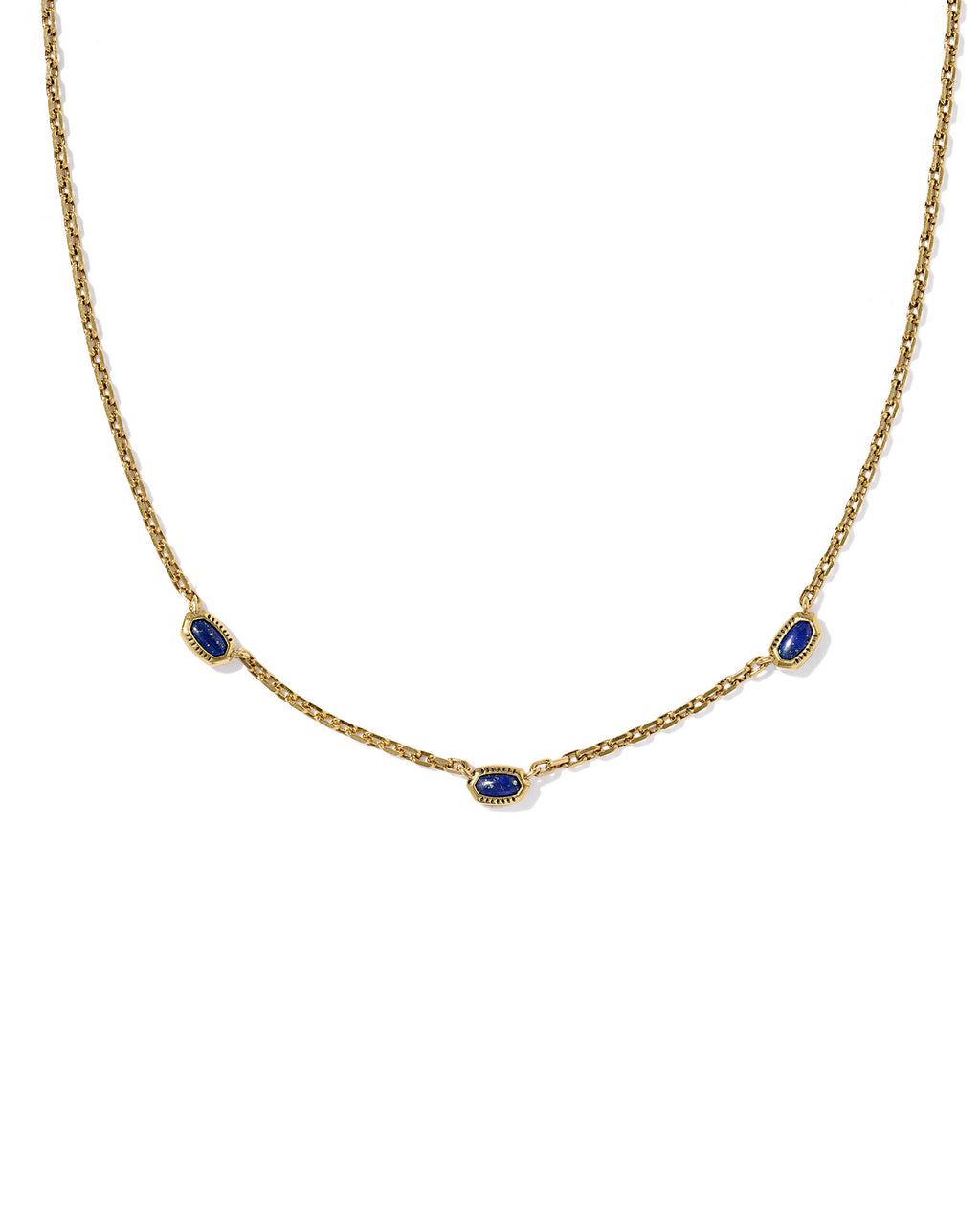 Mini Elisa Vintage Gold Three Stone Strand Necklace in Blue Lapis