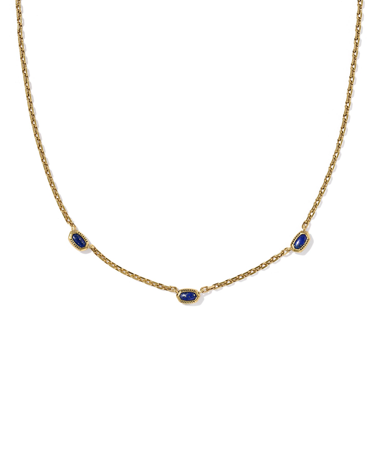 Mini Elisa Vintage Gold Three Stone Strand Necklace in Blue Lapis