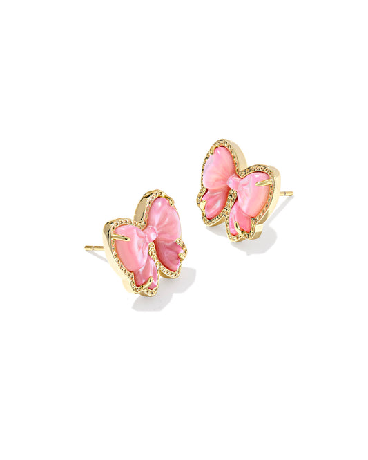 Haley Gold Bow Stud Earrings in Blush Ivory Mother of Pearl
