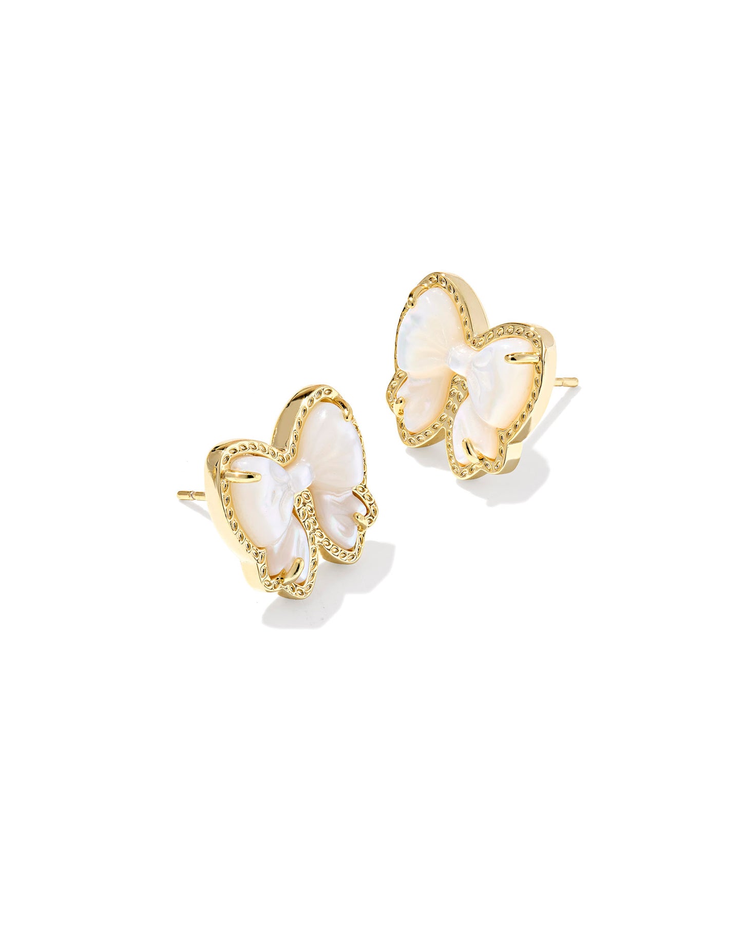 Haley Gold Bow Stud Earrings in Ivory Mother of Pearl