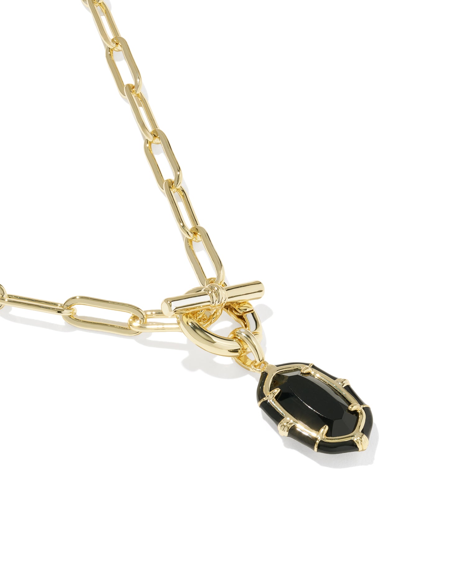 Elisa Gold Enamel Link and Chain Necklace in Black Agate