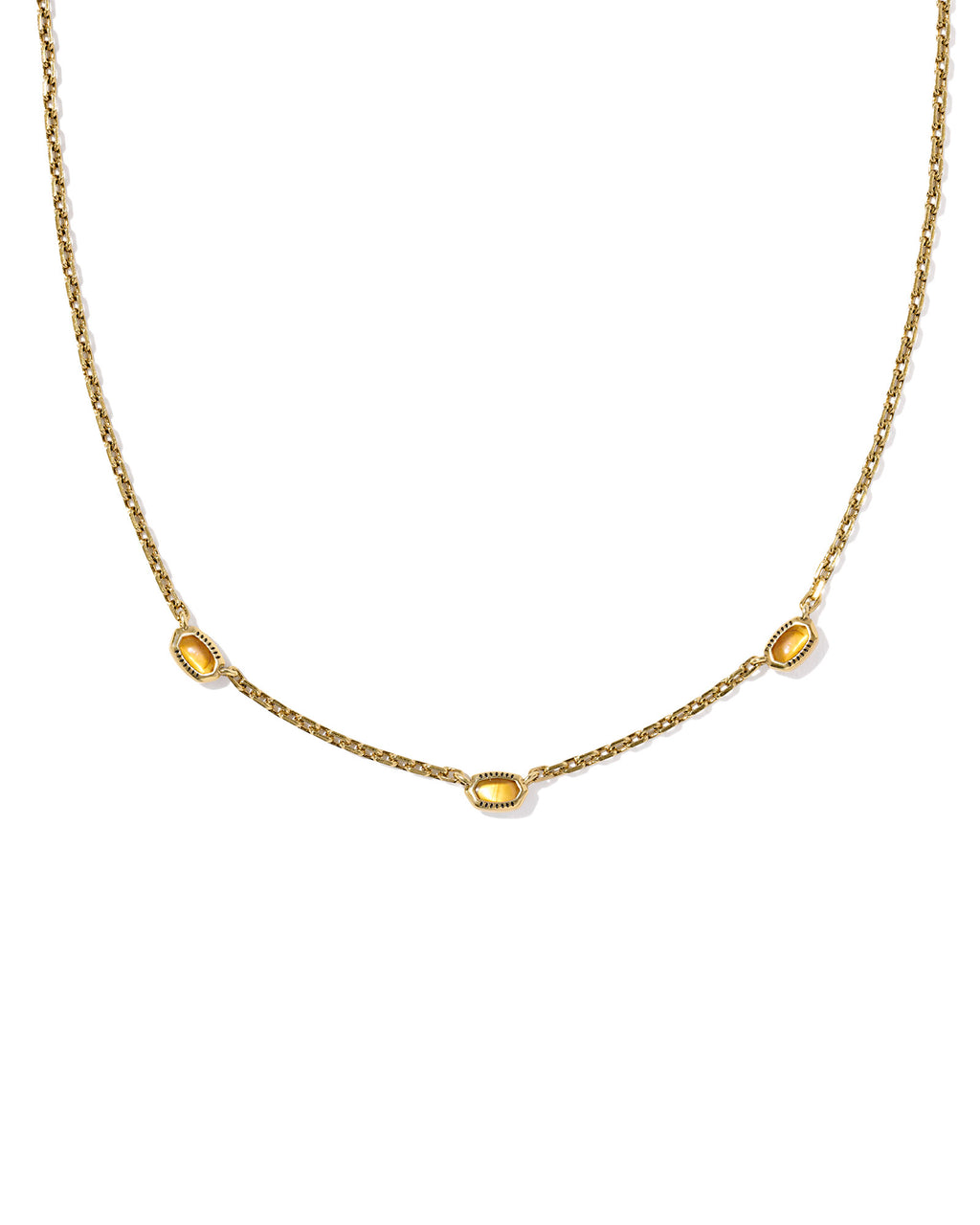 Mini Elisa Vintage Gold Three Stone Strand Necklace in Marbled Amber Illusion