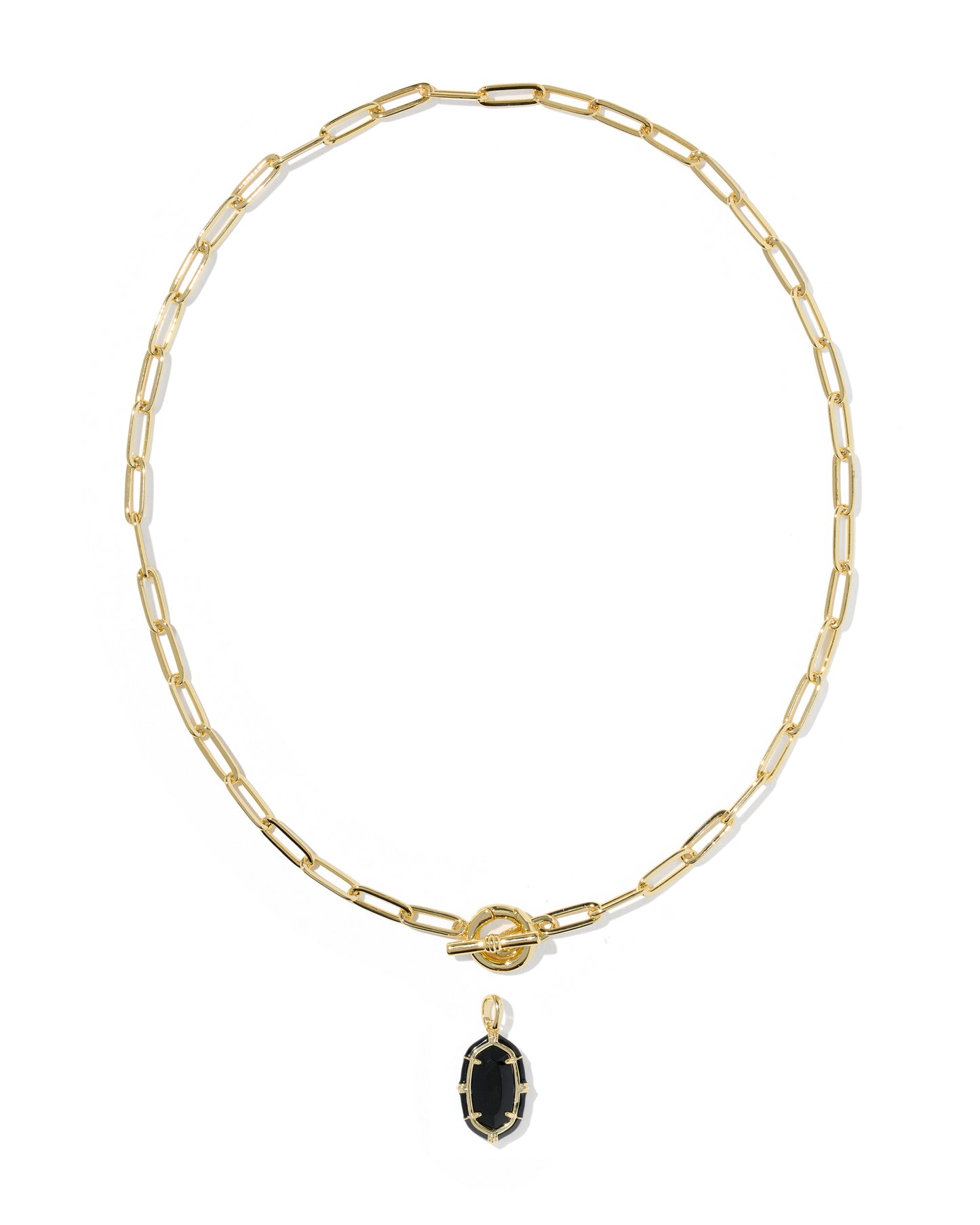 Elisa Gold Enamel Link and Chain Necklace in Black Agate