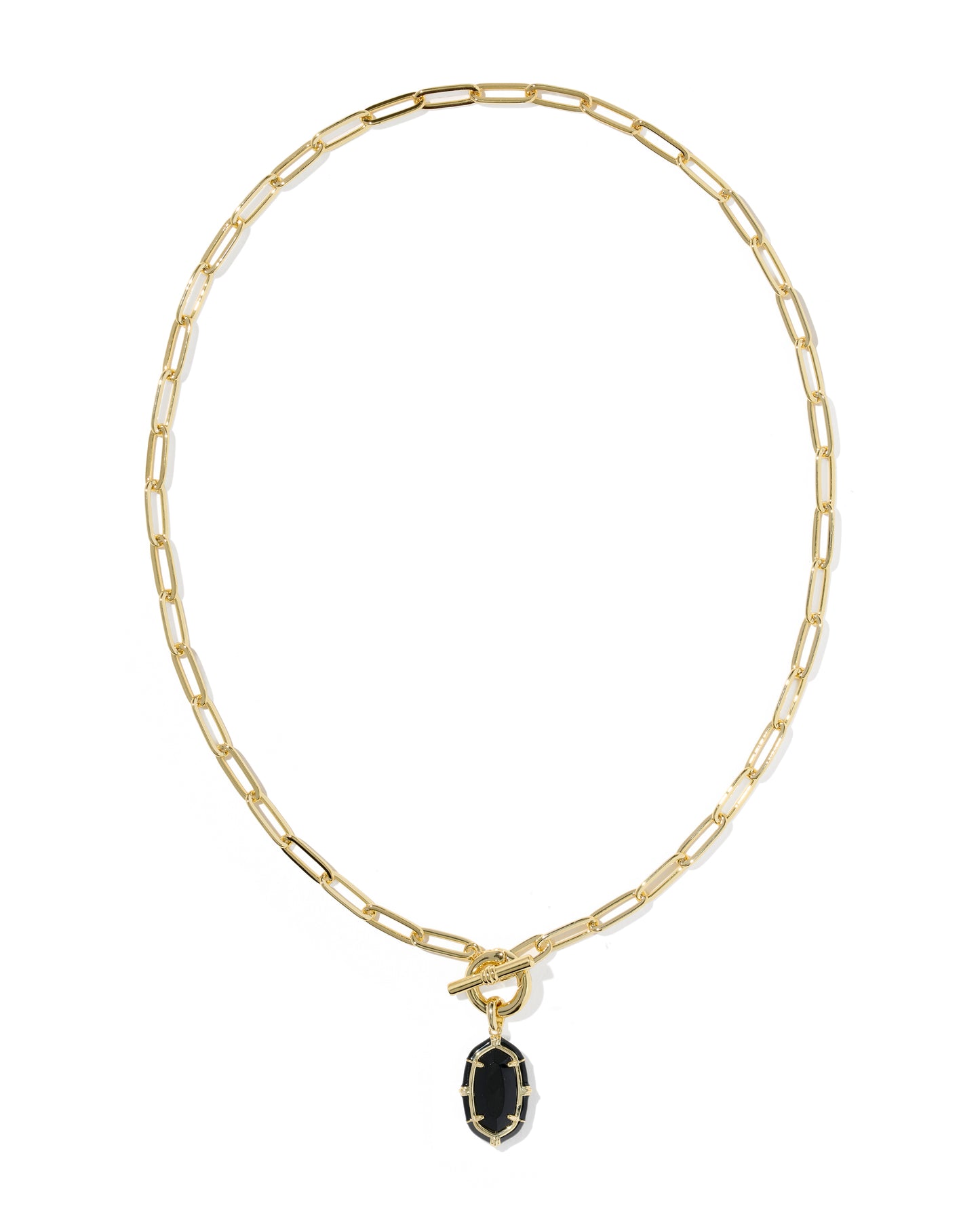 Elisa Gold Enamel Link and Chain Necklace in Black Agate