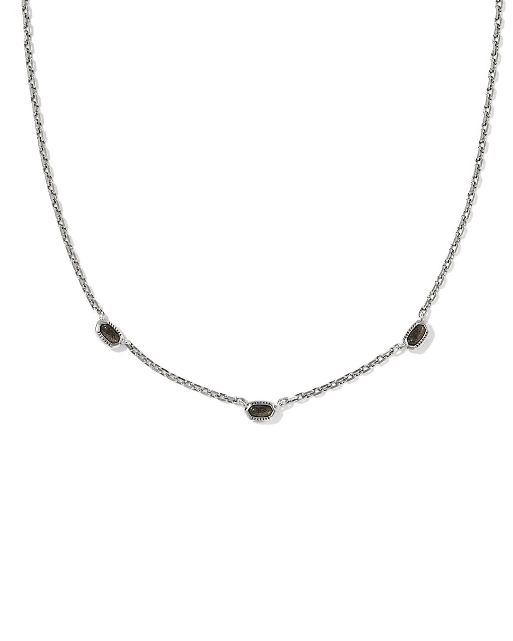 Mini Elisa Vintage Silver Three Stone Strand Necklace in Golden Obsidian