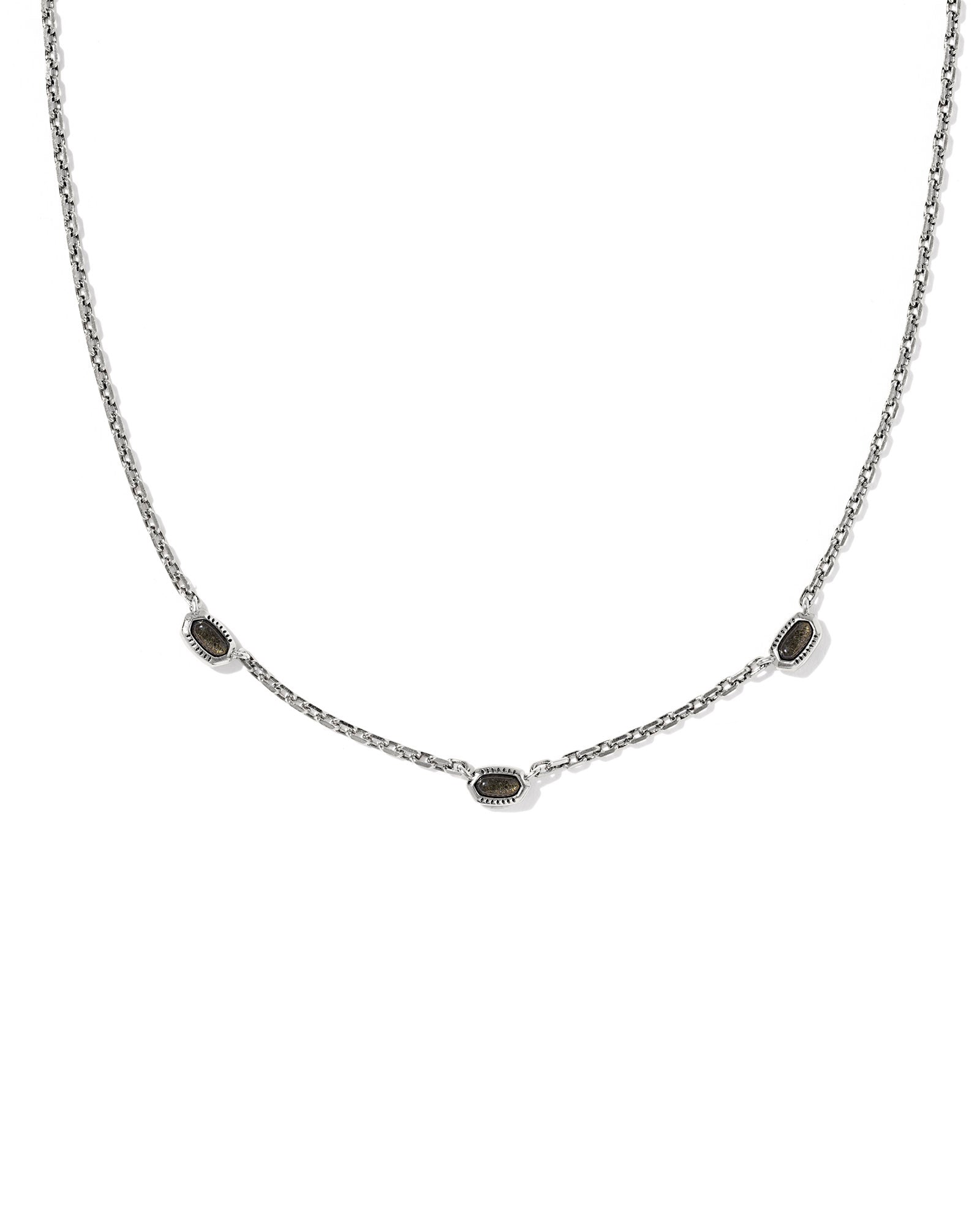 Mini Elisa Vintage Silver Three Stone Strand Necklace in Golden Obsidian