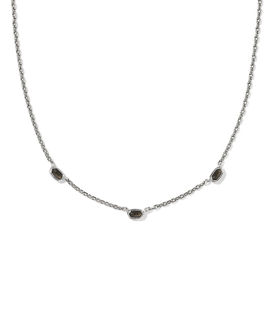 Mini Elisa Vintage Silver Three Stone Strand Necklace in Golden Obsidian