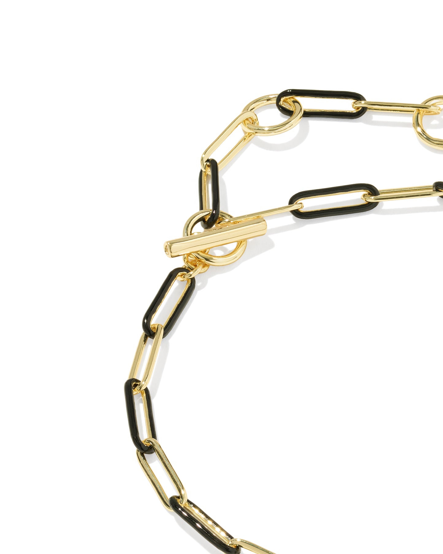 Courtney Gold Enamel Link and Chain Bracelet in Black Enamel