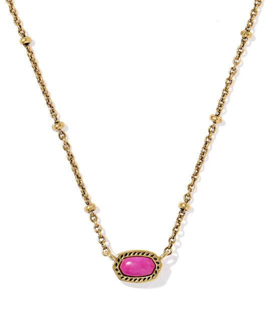Mini Elisa Vintage Gold Satellite Short Pendant Necklace in Dark Fuchsia Variegated Magnesite