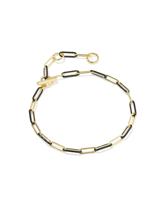 Courtney Gold Enamel Link and Chain Bracelet in Black Enamel