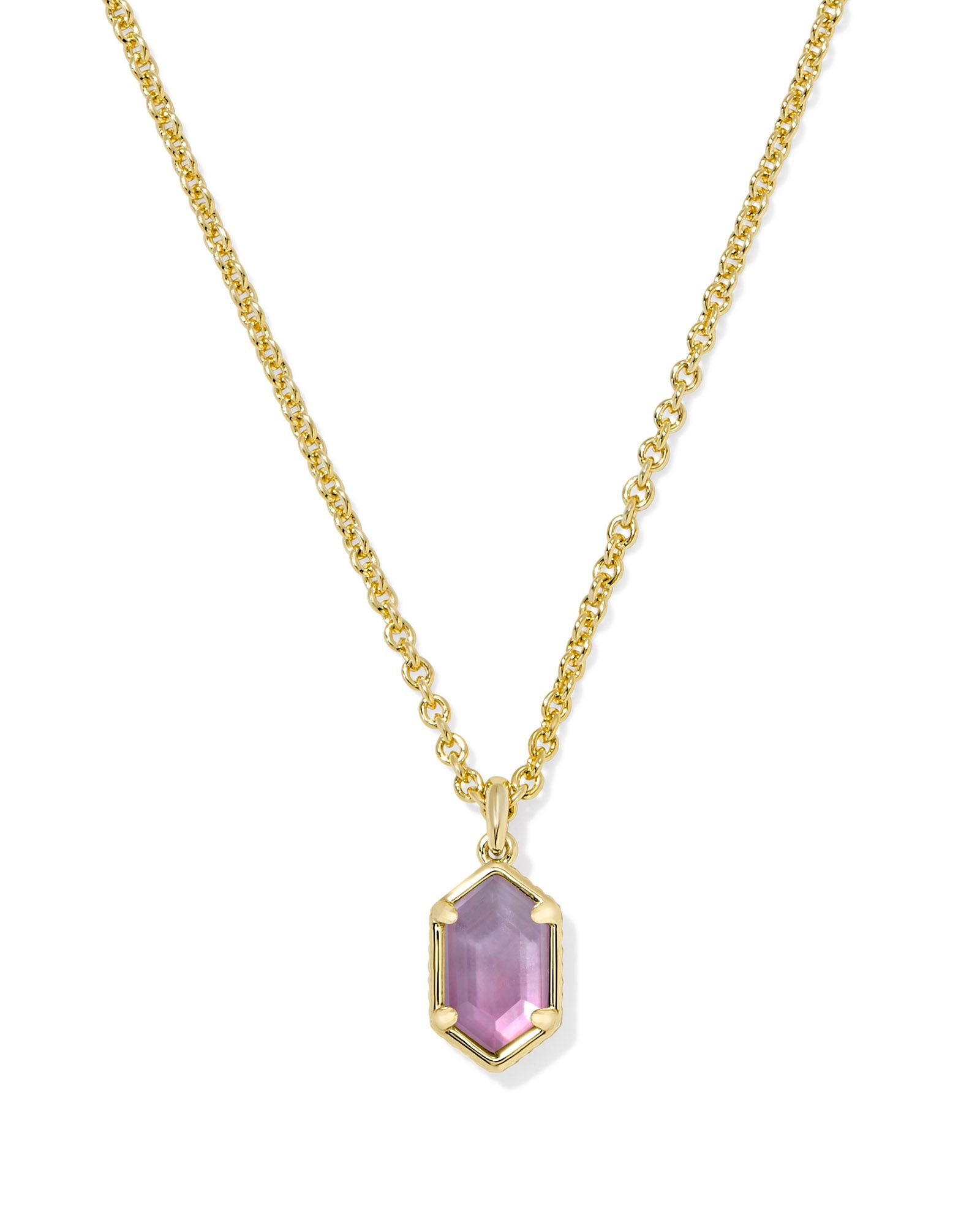 Hallie Gold Short Pendant Necklace In Purple Watercolor Illusion