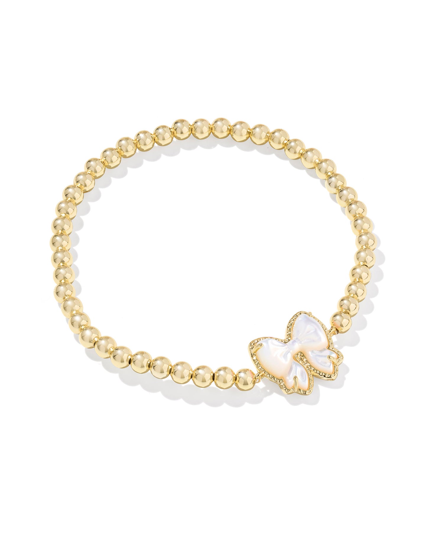 Haley Gold Bow Stretch Bracelet in Ivory Mother of Pearl
