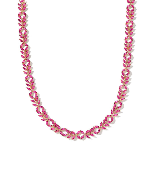 Rosalie Gold Tennis Necklace in Pink Crystal