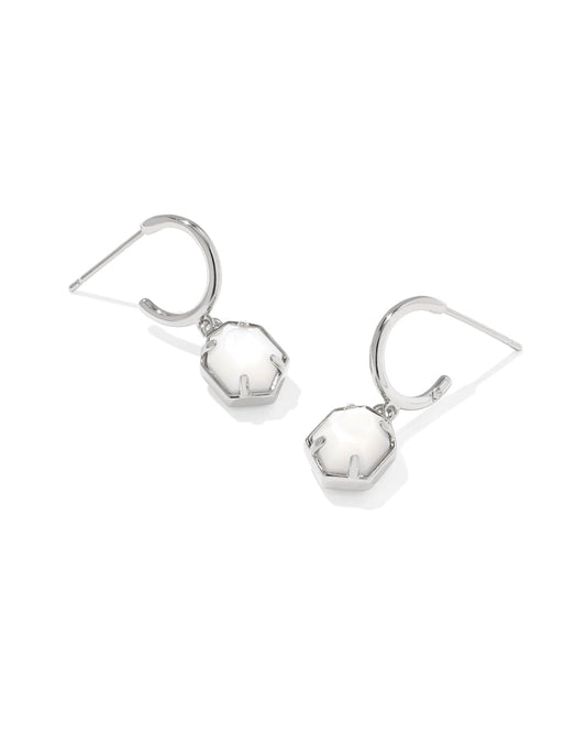 Tomon Silver Huggie Earrings in Ivory Mother of Pearl