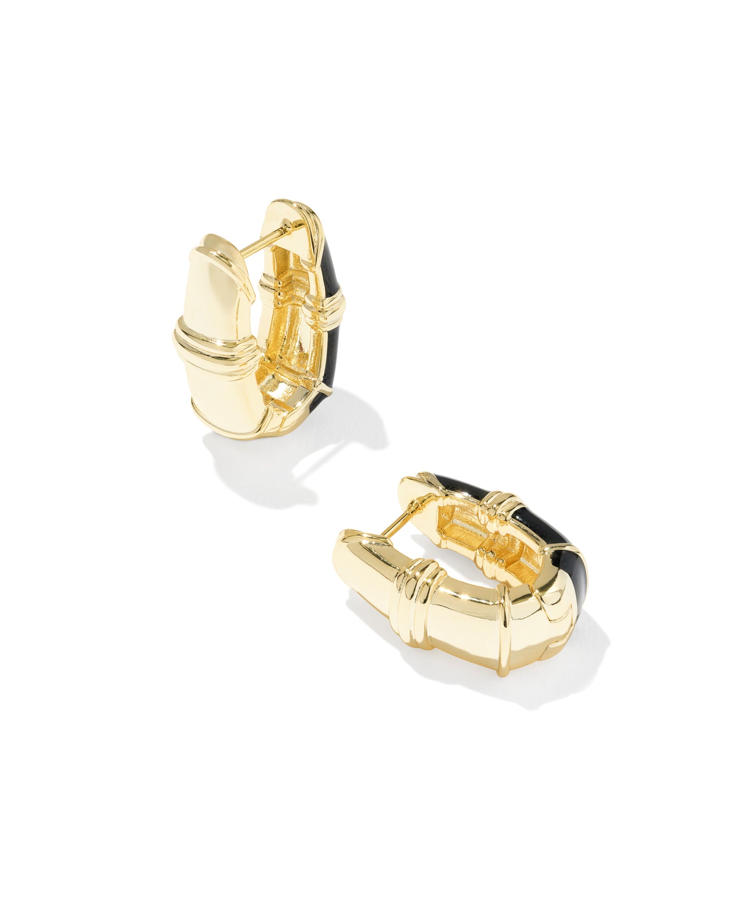 Courtney Gold Enamel Huggie Earrings in Black Enamel