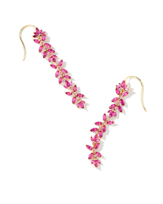 Rosalie Gold Linear Earrings in Pink Crystal