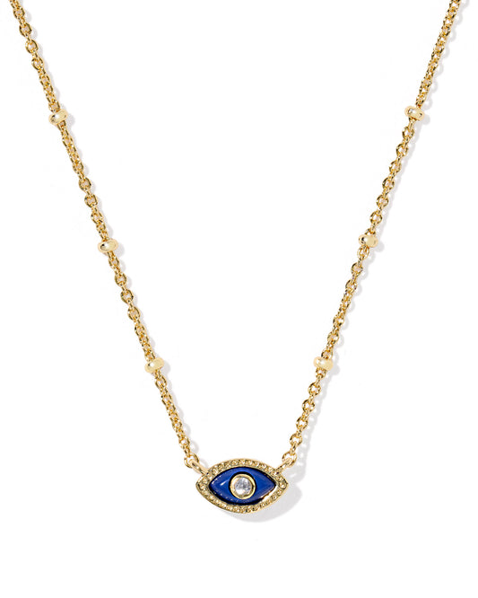 Mini Eye Gold Short Pendant Necklace in Dark Blue Magnesite
