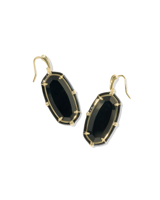Elle Gold Enamel Drop Earrings in Black Agate