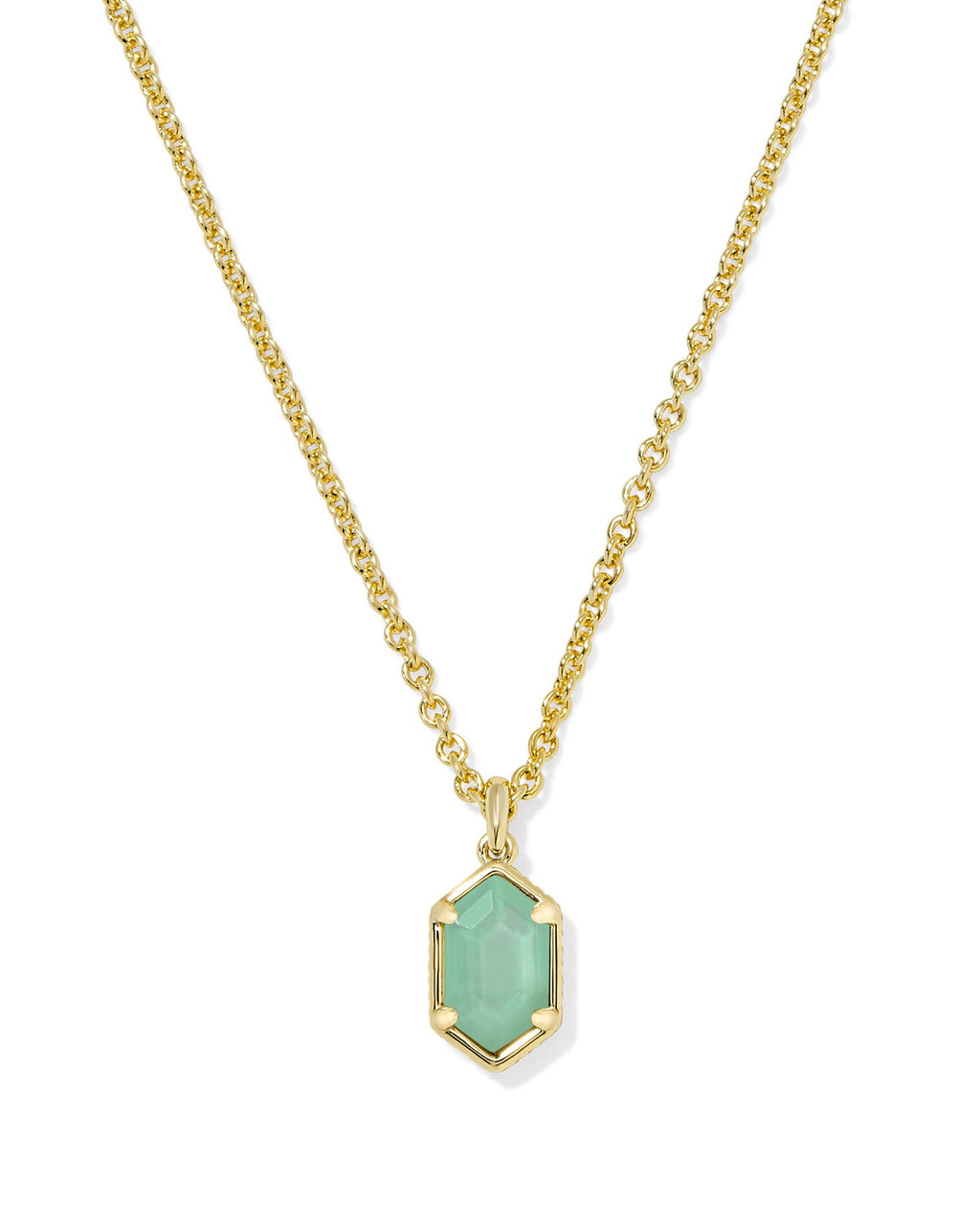 Hallie Gold Short Pendant Necklace In Mint Green Watercolor Illusion