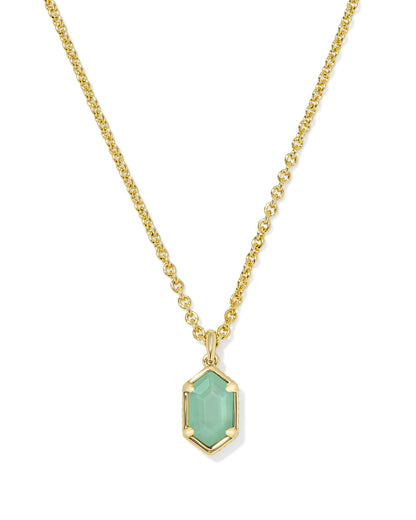 Hallie Gold Short Pendant Necklace In Mint Green Watercolor Illusion