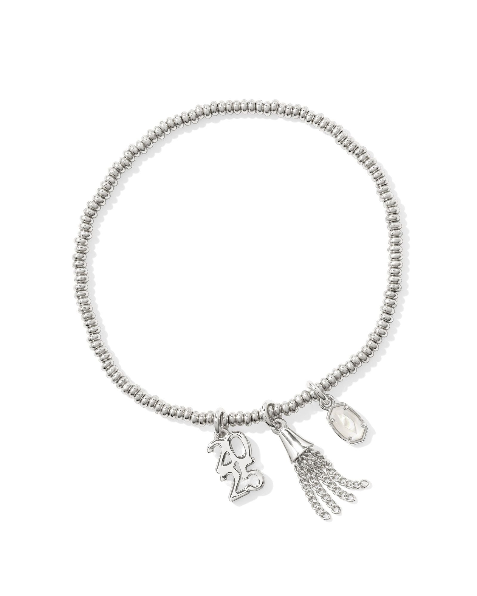 2025 Graduation Silver Stretch Bracelet in Dichroic Glass