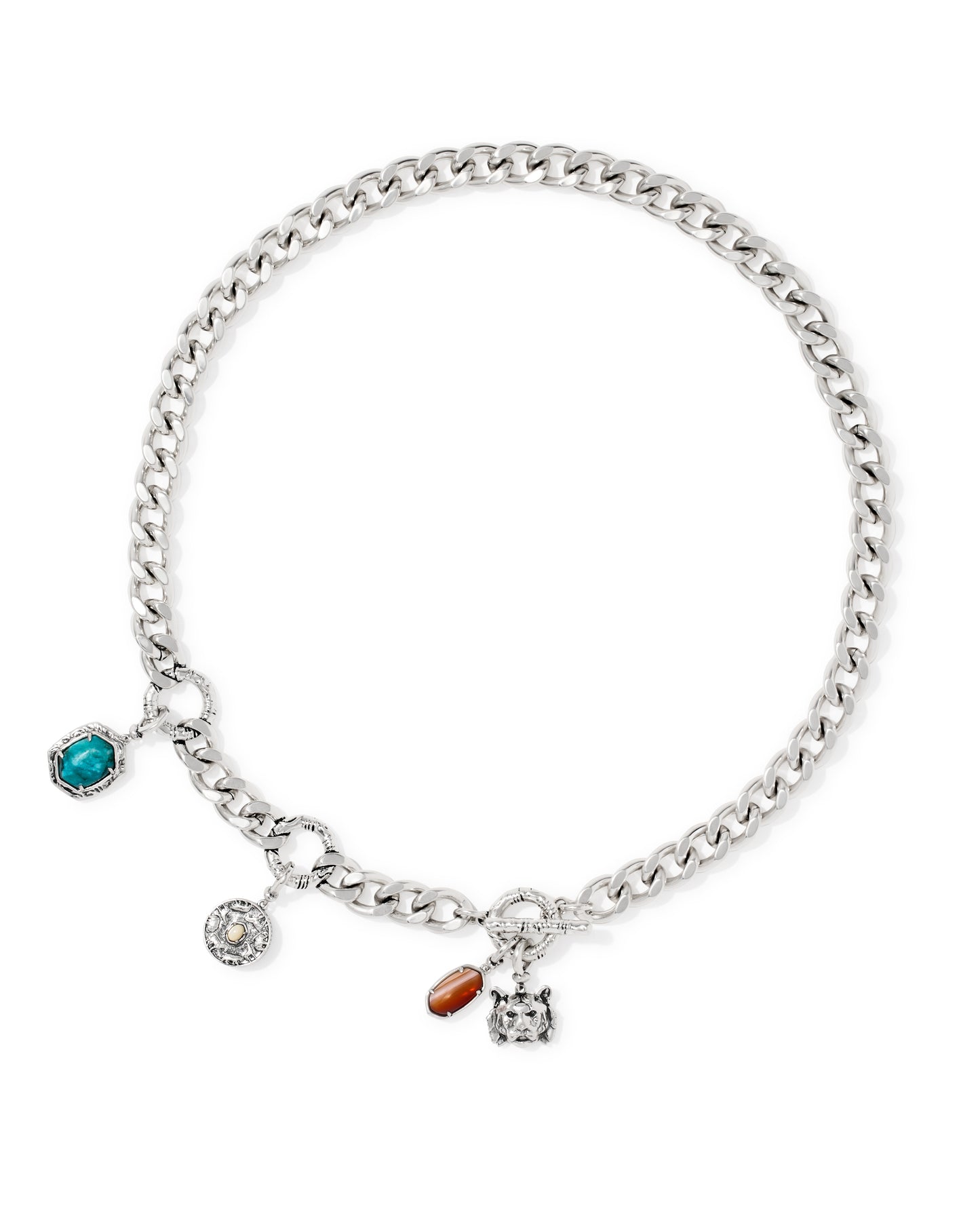 Raina Vintage Silver Charm Necklace in Multi Mix