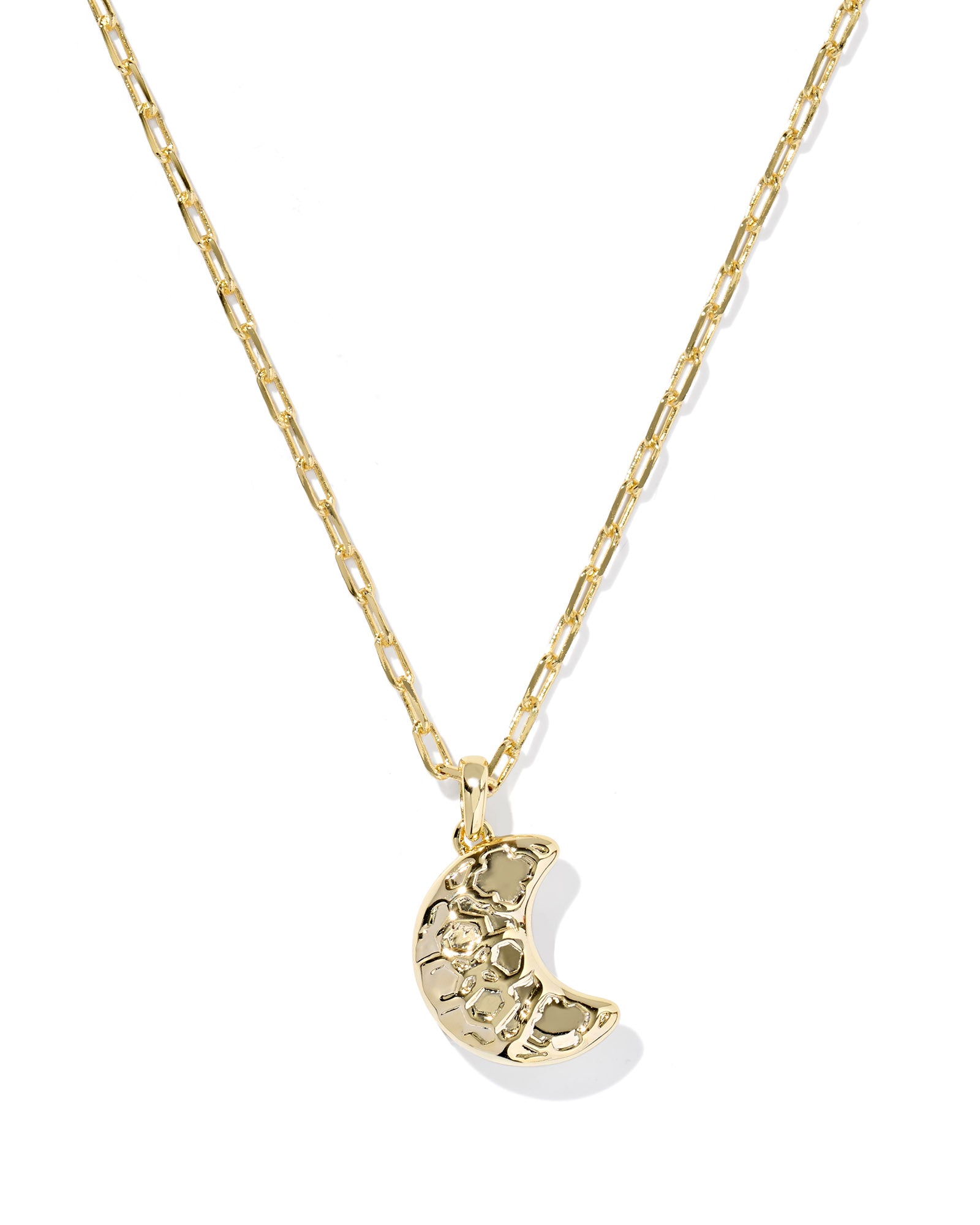 Moon Gold Short Pendant Necklace in White Opalescent Resin