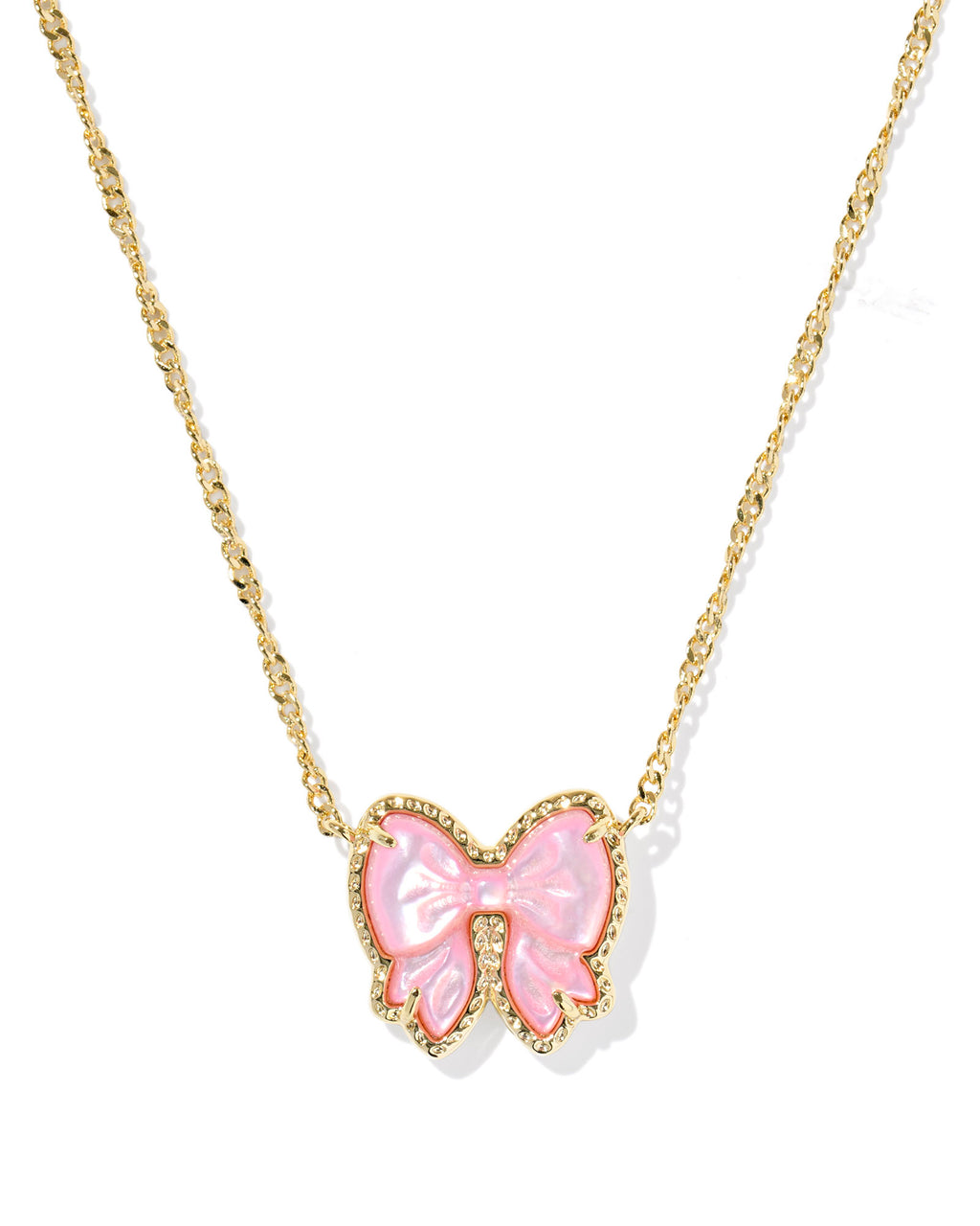 Haley Gold Bow Short Pendant Necklace in Blush Ivory Mother of Pearl