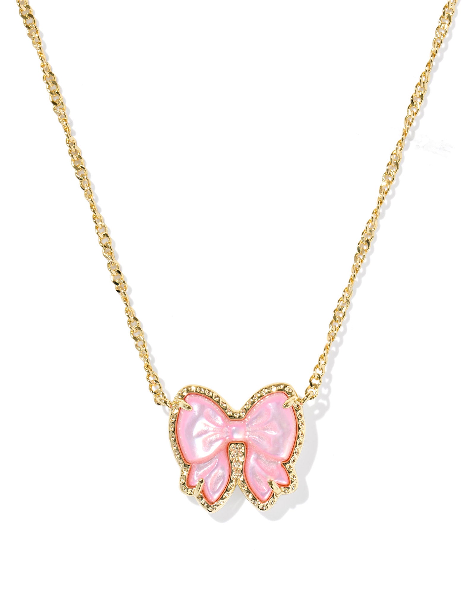 Haley Gold Bow Short Pendant Necklace in Blush Ivory Mother of Pearl