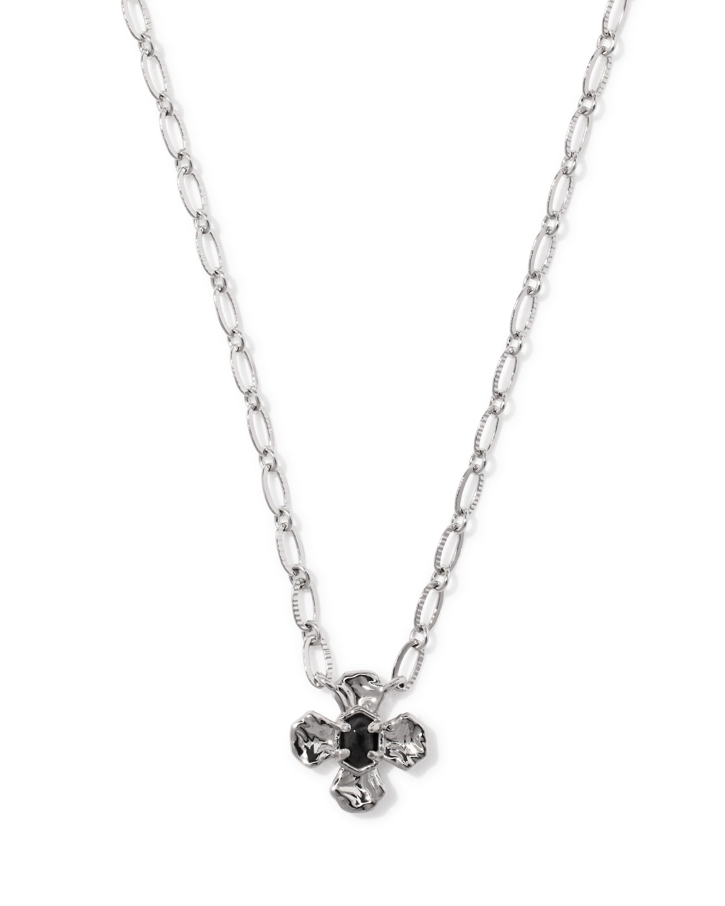 Leanne Silver Short Pendant Necklace in Black Agate