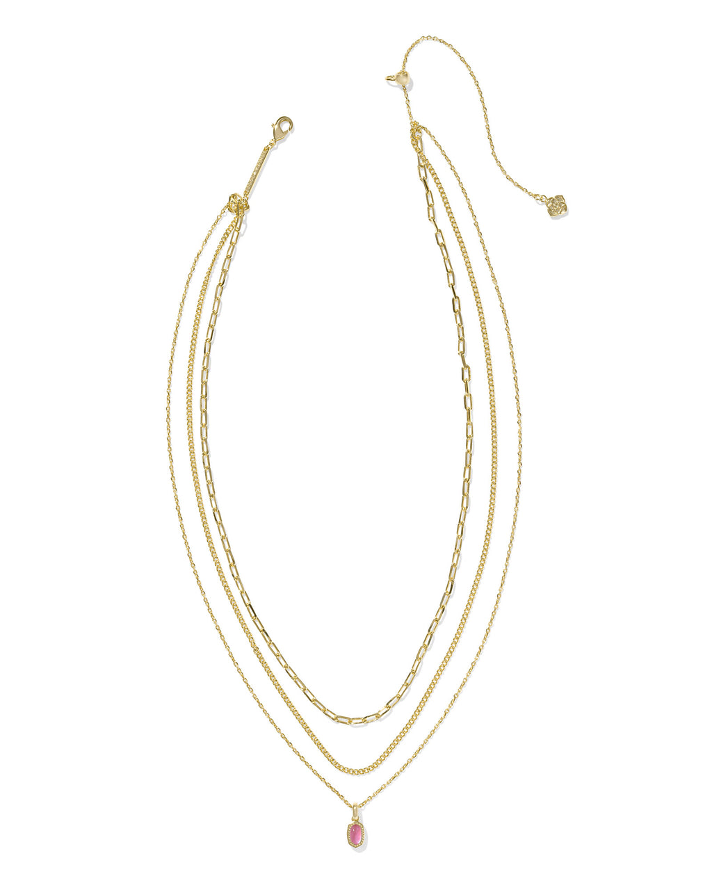 Mini Elisa Gold Triple Strand Necklace in Azalea Illusion