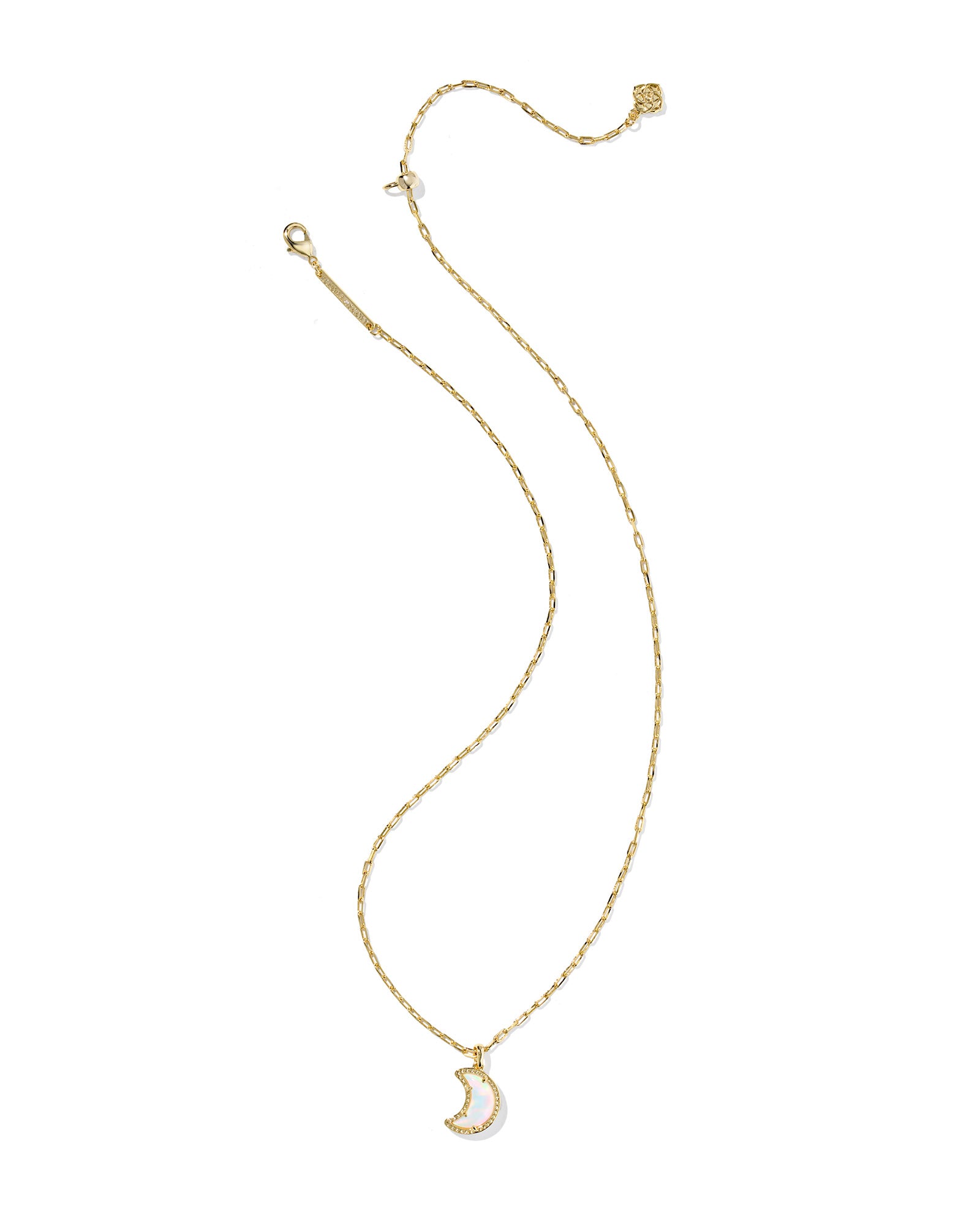 Moon Gold Short Pendant Necklace in White Opalescent Resin