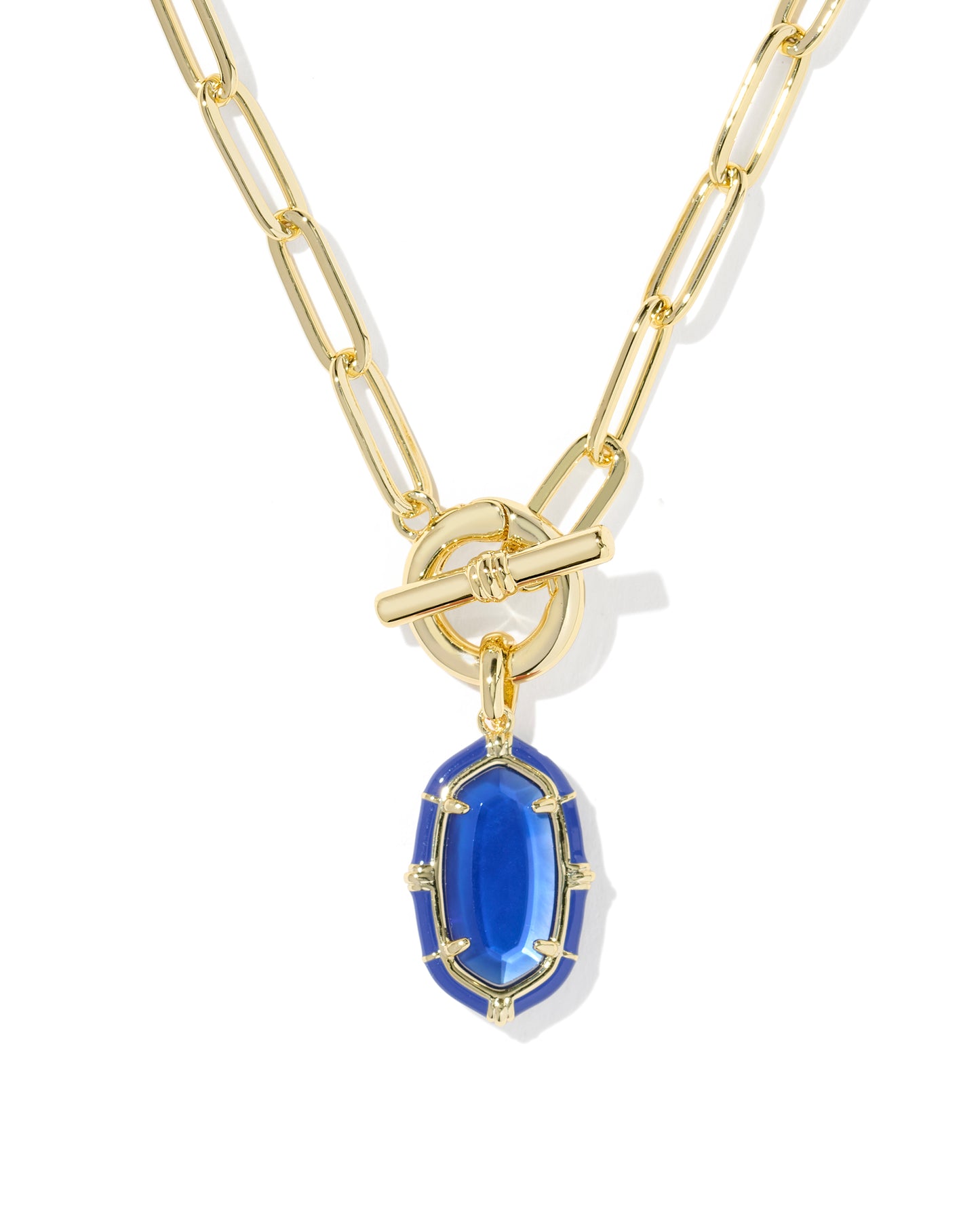 Elisa Gold Enamel Link and Chain Necklace in Cobalt Illusion